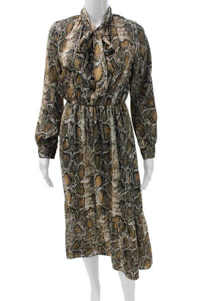 Zara Womens Fit & Flare Collared Animal Print Maxi Dress Long Sleeve Size XS
