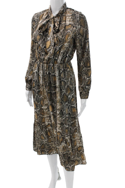 Zara Womens Fit & Flare Collared Animal Print Maxi Dress Long Sleeve Size XS