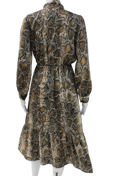 Zara Womens Fit & Flare Collared Animal Print Maxi Dress Long Sleeve Size XS