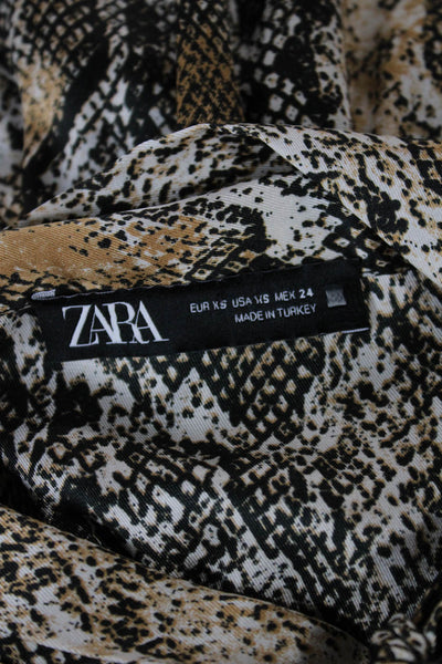 Zara Womens Fit & Flare Collared Animal Print Maxi Dress Long Sleeve Size XS