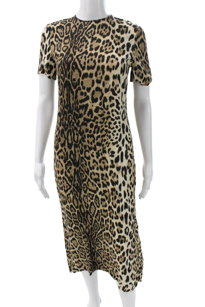 Zara Women Shift Dress Multicolor Animal Print Short Sleeve Mid Calf Size XS