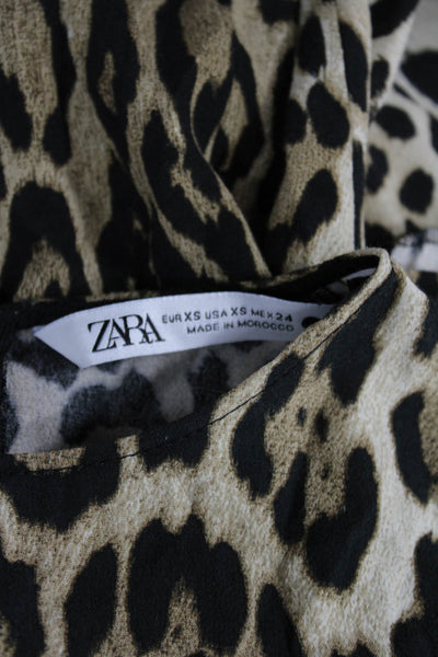 Zara Women Shift Dress Multicolor Animal Print Short Sleeve Mid Calf Size XS