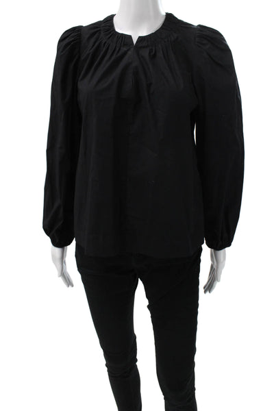 Charlotte Brody Womens Basic Black Cotton Blouse Long Sleeve Round Neck Size XS
