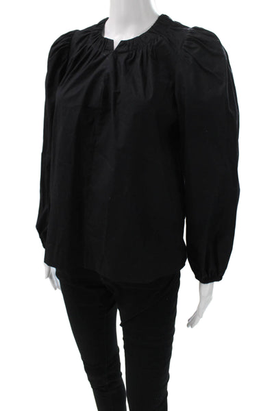 Charlotte Brody Womens Basic Black Cotton Blouse Long Sleeve Round Neck Size XS