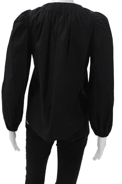 Charlotte Brody Womens Basic Black Cotton Blouse Long Sleeve Round Neck Size XS