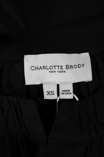 Charlotte Brody Womens Basic Black Cotton Blouse Long Sleeve Round Neck Size XS