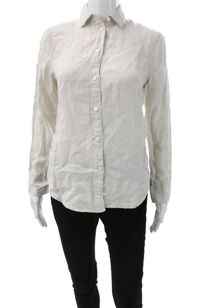J Crew Womens Linen Collared Button Up Long Sleeve Basic Beige Size 00