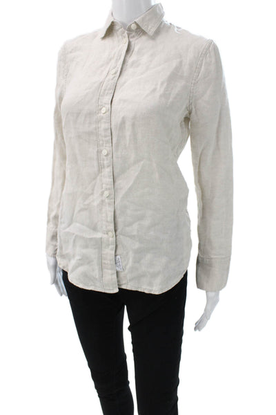 J Crew Womens Linen Collared Button Up Long Sleeve Basic Beige Size 00