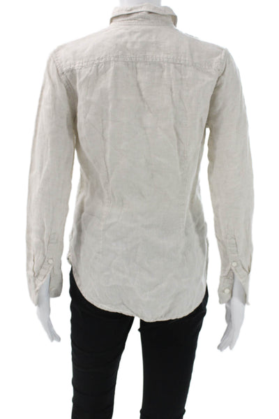 J Crew Womens Linen Collared Button Up Long Sleeve Basic Beige Size 00