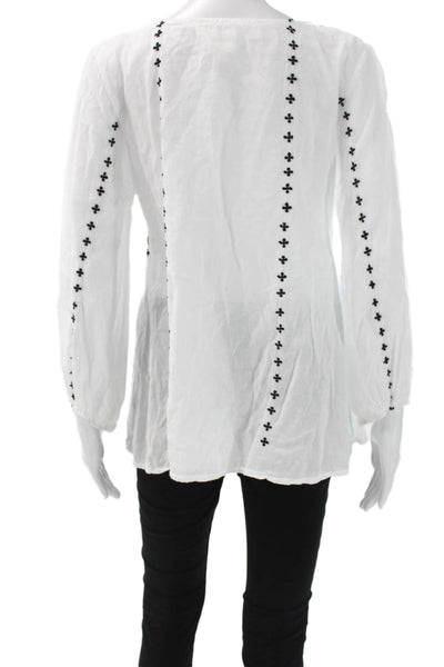 India Collection Womens Tunic Blouse White Cotton Henley Long Sleeve Size XS