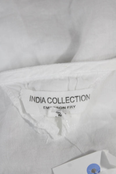 India Collection Womens Tunic Blouse White Cotton Henley Long Sleeve Size XS