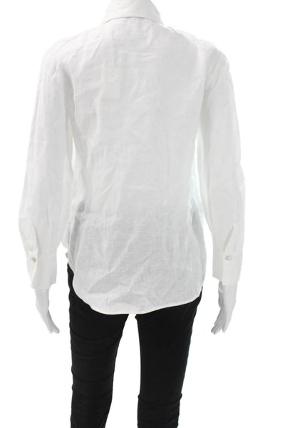 Vince Camuto Women Linen Collared Long Sleeve Button-Up White Petite Size XS