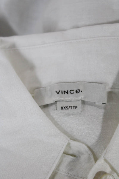 Vince Camuto Women Linen Collared Long Sleeve Button-Up White Petite Size XS
