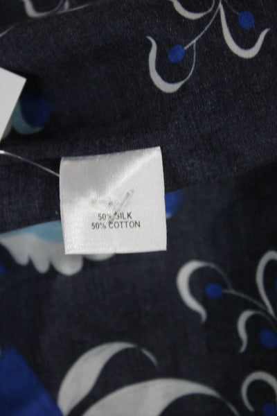 Tucker Womens Blouse Blue Floral Silk Cotton Blend Long Sleeve Size 2XS
