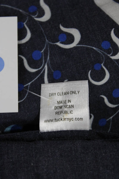 Tucker Womens Blouse Blue Floral Silk Cotton Blend Long Sleeve Size 2XS