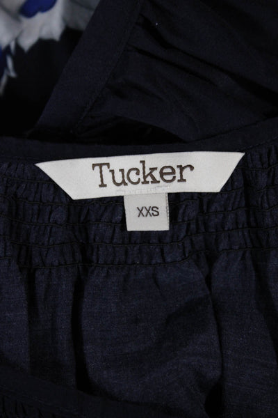 Tucker Womens Blouse Blue Floral Silk Cotton Blend Long Sleeve Size 2XS