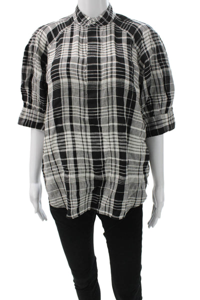 Polo Ralph Lauren Womens Black Plaid Short Sleeve Button-Up Size 0