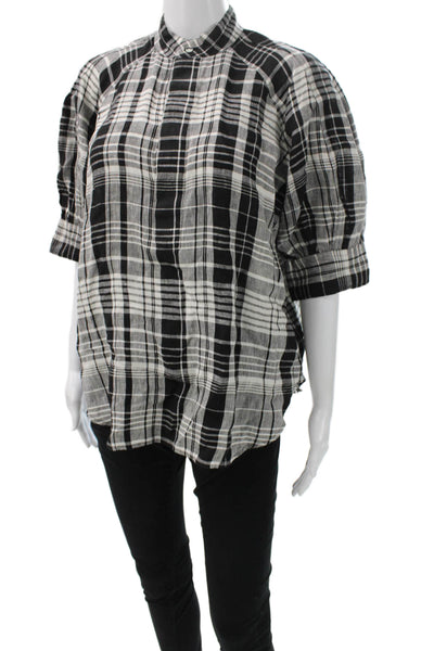 Polo Ralph Lauren Womens Black Plaid Short Sleeve Button-Up Size 0