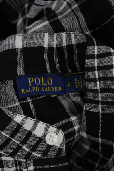 Polo Ralph Lauren Womens Black Plaid Short Sleeve Button-Up Size 0