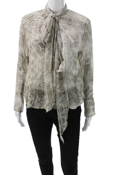 Zara Women Animal Print Collared Long Sleeve Blouse White Button Size XS