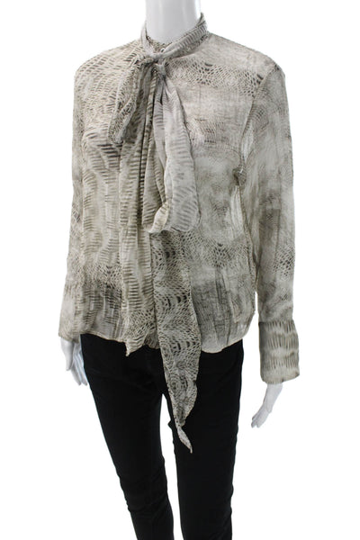 Zara Women Animal Print Collared Long Sleeve Blouse White Button Size XS