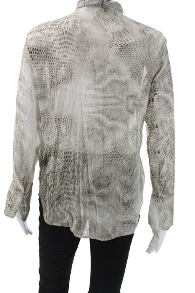 Zara Women Animal Print Collared Long Sleeve Blouse White Button Size XS