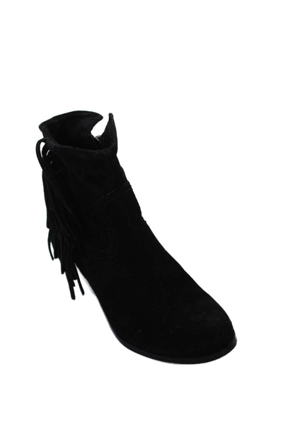 Sam Edelman Womens Suede Fringe Ankle Boots Shoes Black Size 5