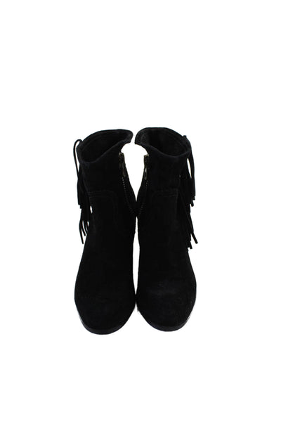 Sam Edelman Womens Suede Fringe Ankle Boots Shoes Black Size 5