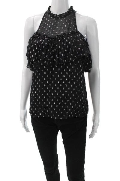Rebecca Taylor Womens Black Silk Halter Polka Dot Blouse Size 0