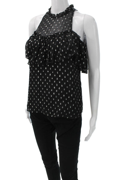 Rebecca Taylor Womens Black Silk Halter Polka Dot Blouse Size 0