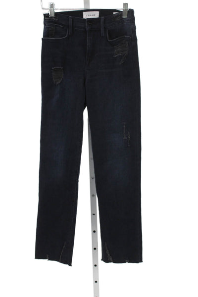 Frame Womens Straight Jeans Blue High Rise Cotton Blend Size 24