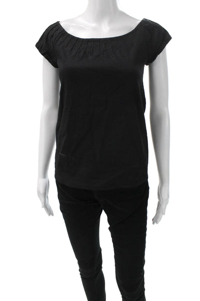 Theory Womens Black Linen Blend Boat Neck Short Sleeve Basic Blouse Size S