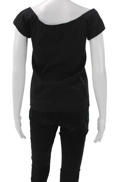 Theory Womens Black Linen Blend Boat Neck Short Sleeve Basic Blouse Size S