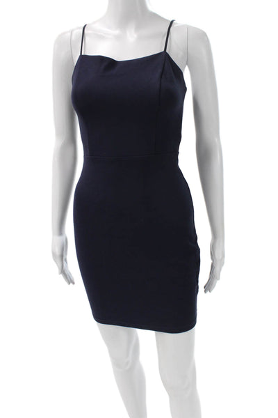 ASTR Womens Bodycon Mini Dress Blue Square Neck Rayon Sleeveless Size S