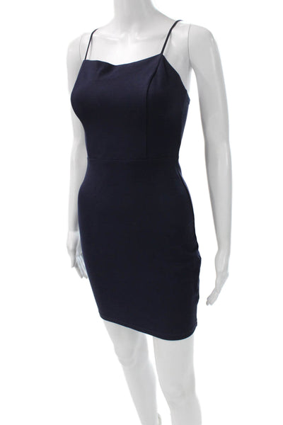 ASTR Womens Bodycon Mini Dress Blue Square Neck Rayon Sleeveless Size S