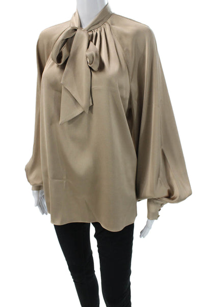 Trina Turk Women Beige High Neck Long Sleeve Blouse Size L