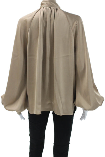 Trina Turk Women Beige High Neck Long Sleeve Blouse Size L