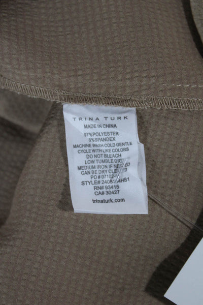 Trina Turk Women Beige High Neck Long Sleeve Blouse Size L