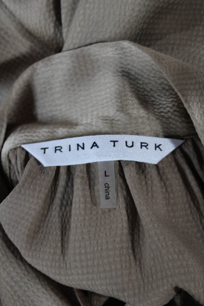 Trina Turk Women Beige High Neck Long Sleeve Blouse Size L
