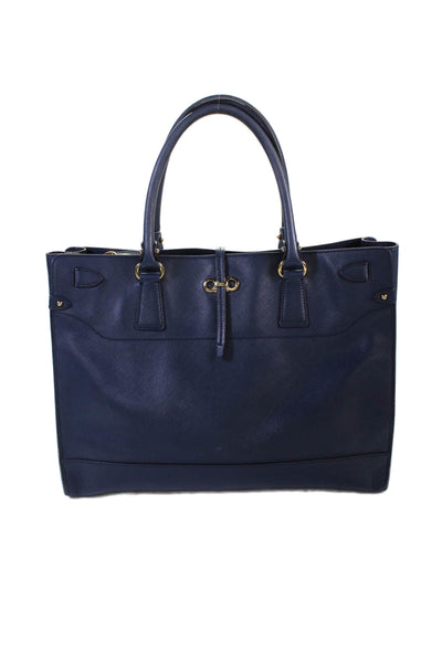 Salvatore Ferragamo Womens Leather Gancini Saffiano Shoulder Handbag Navy Blue
