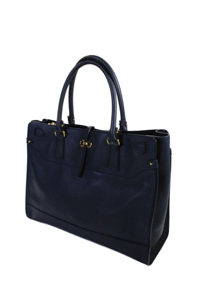 Salvatore Ferragamo Womens Leather Gancini Saffiano Shoulder Handbag Navy Blue