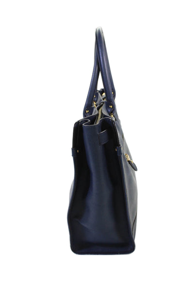Salvatore Ferragamo Womens Leather Gancini Saffiano Shoulder Handbag Navy Blue