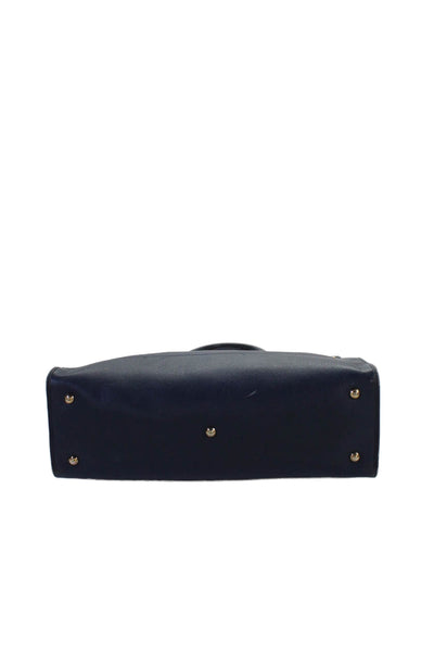 Salvatore Ferragamo Womens Leather Gancini Saffiano Shoulder Handbag Navy Blue