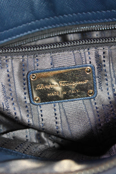 Salvatore Ferragamo Womens Leather Gancini Saffiano Shoulder Handbag Navy Blue