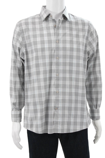 Michael Kors Mens Plaid Long Sleeve Button Up Shirt White Size L