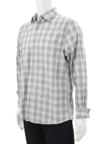 Michael Kors Mens Plaid Long Sleeve Button Up Shirt White Size L