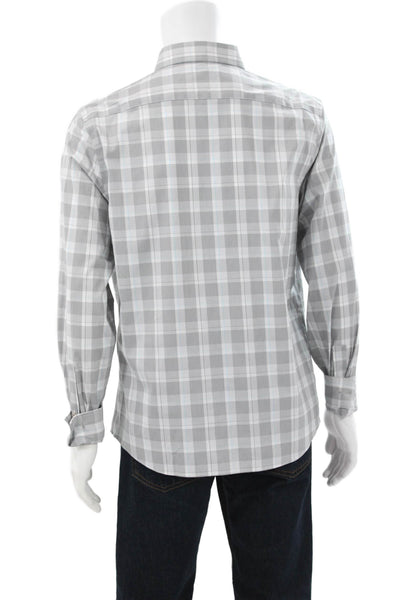 Michael Kors Mens Plaid Long Sleeve Button Up Shirt White Size L