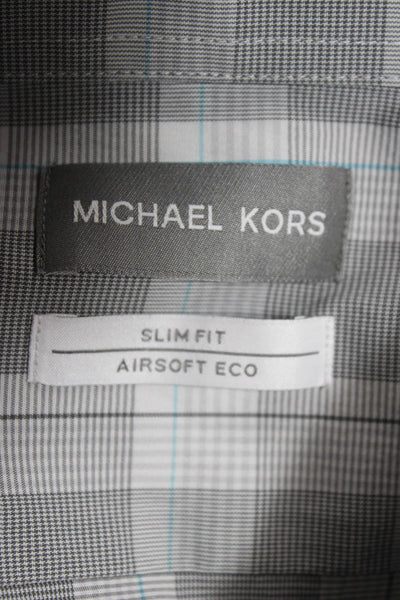 Michael Kors Mens Plaid Long Sleeve Button Up Shirt White Size L