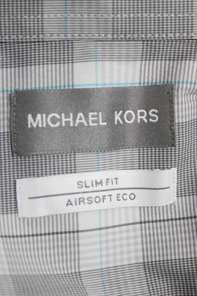 Michael Kors Mens Plaid Long Sleeve Button Up Shirt White Size L