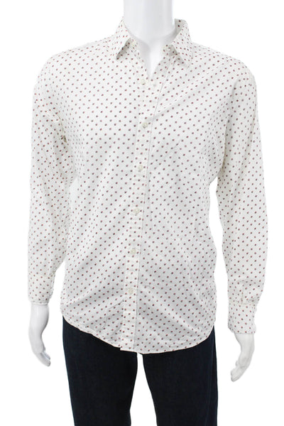 Michael Kors Mens Abstract Collared Long Sleeve Button Up Shirt White Size L